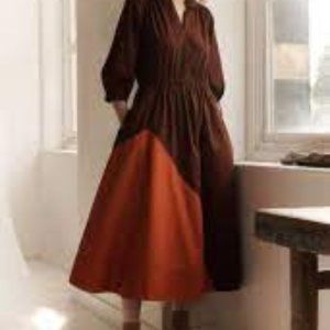 Toast Colour Block Organic Poplin Dress Red Cedar